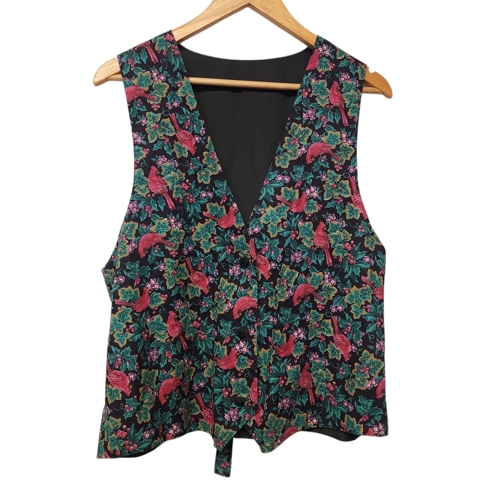 Vintage Floral holiday Red cardinal Bird Sleeveless Vest Top